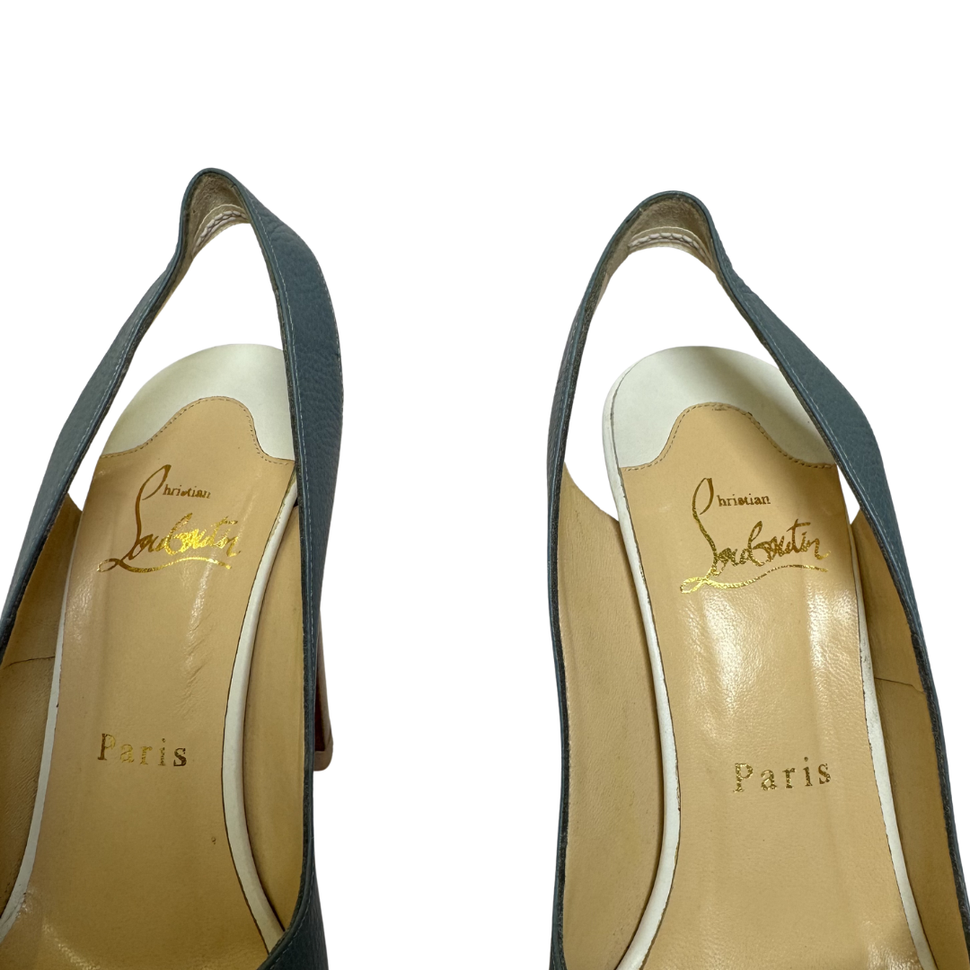 Christian Louboutin Grey-Blue Leather Slingback Pumps - Size 36.5