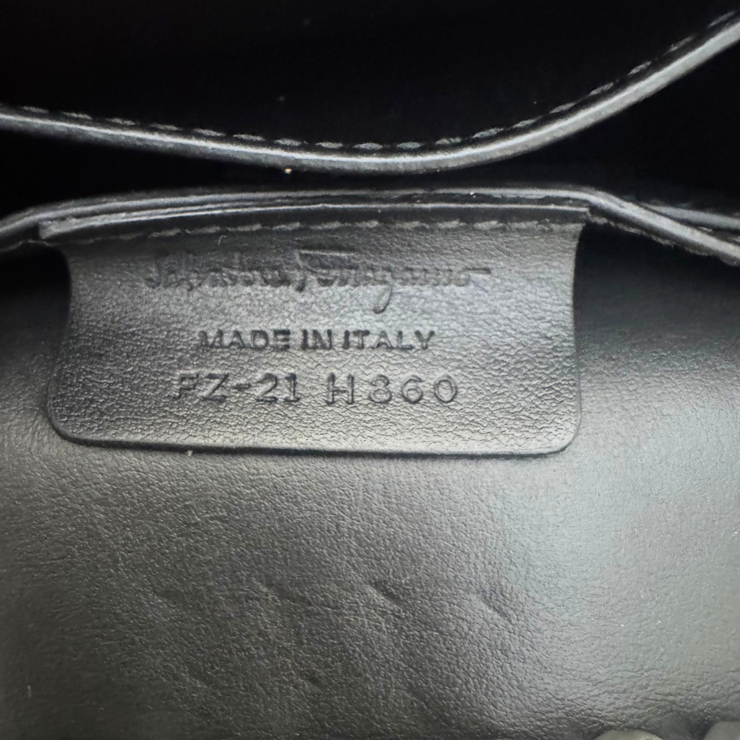 Salvatore Ferragamo Mini Vara Bow Crossbody Bag in Black Studded Leather