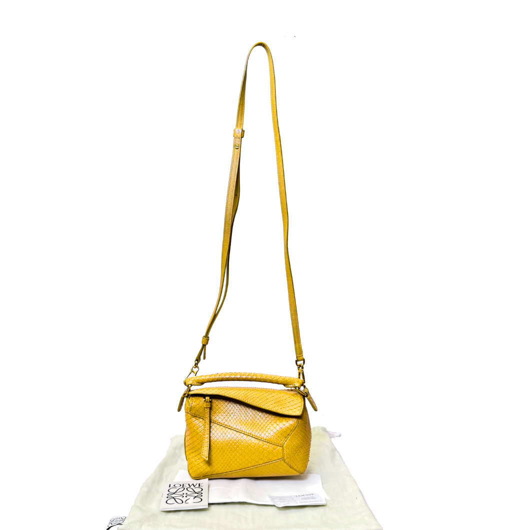 Loewe Mini Puzzle Bag in Mustard Python