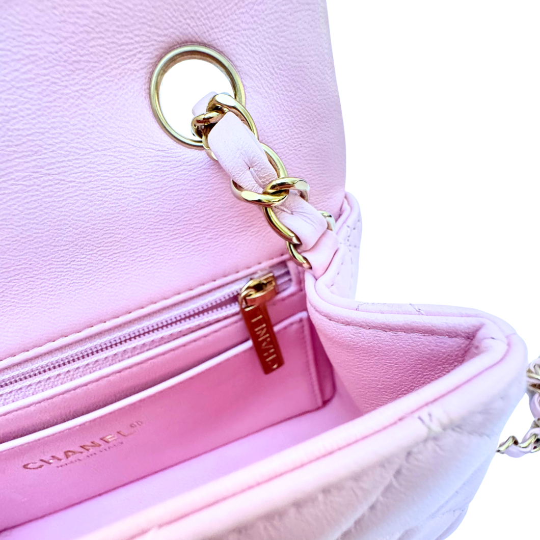 Chanel 21P Rose Dragée Mini Rectangular Flap Bag