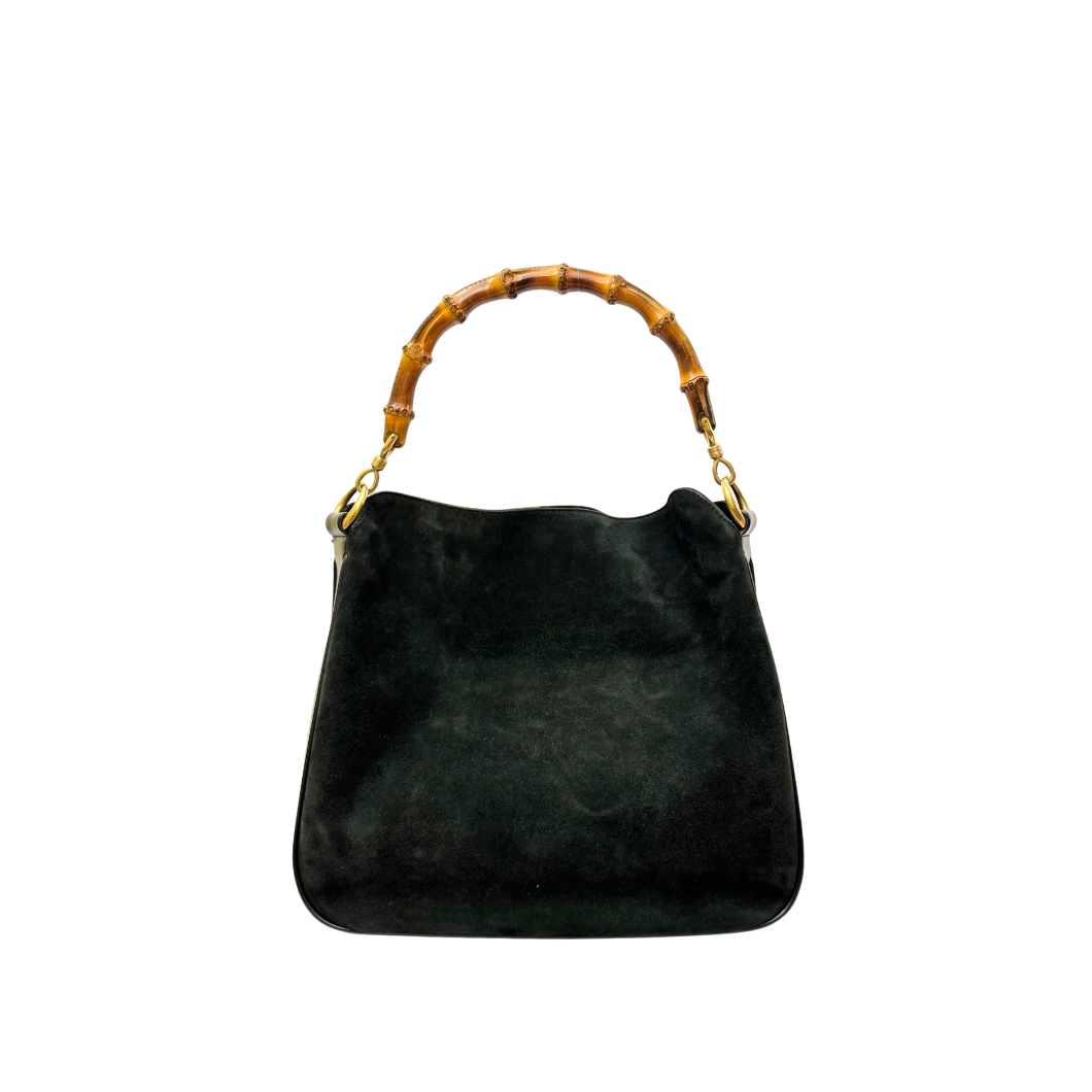 Gucci Bamboo Suede Shoulder Bag in Black