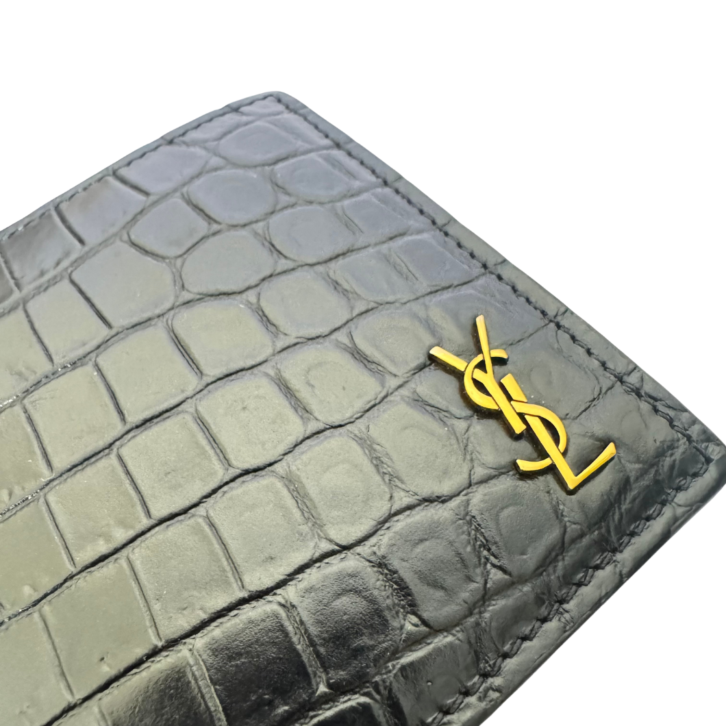 Saint Laurent Bifold Wallet in Black Crocodile-Embossed Leather