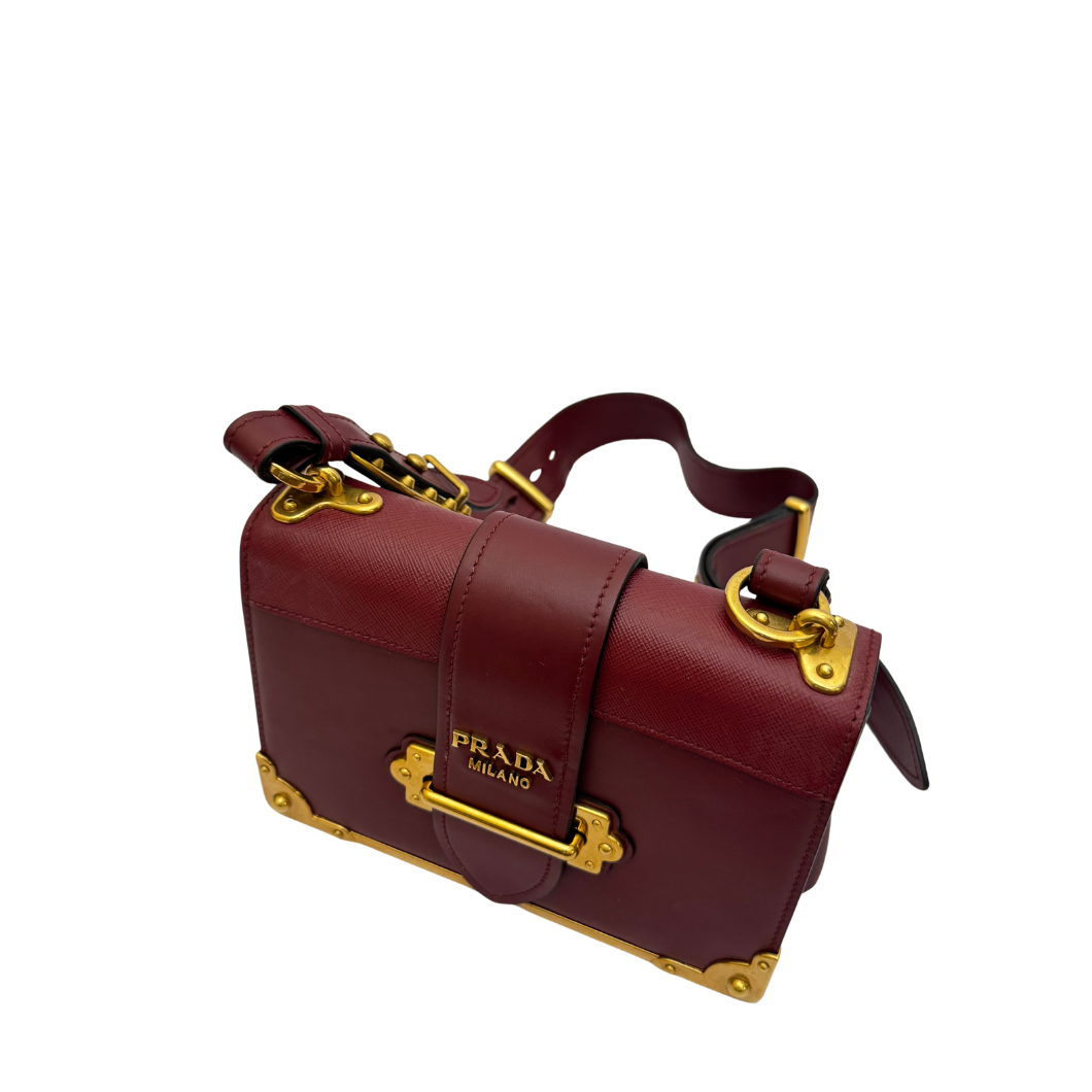 Prada Cahier Shoulder Bag in Burgundy Leather