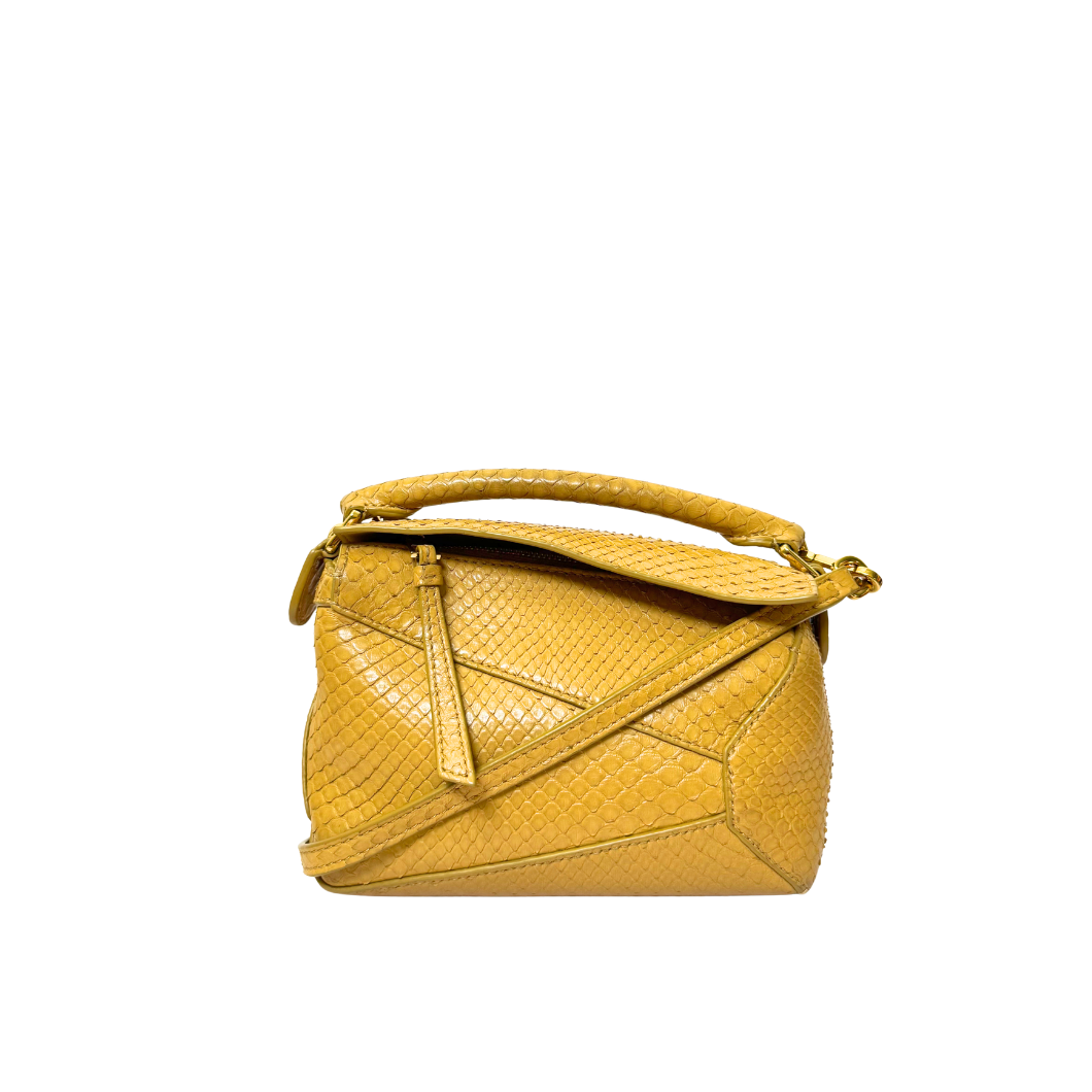 Loewe Mini Puzzle Bag in Mustard Python