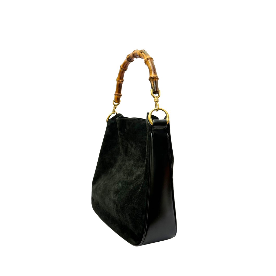 Gucci Bamboo Suede Shoulder Bag in Black