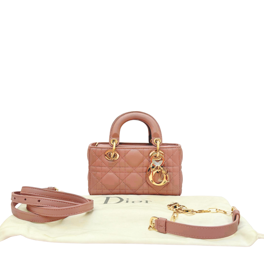 Christian Dior Micro Lady D-Joy Bag in Peony Rose Cannage Lambskin