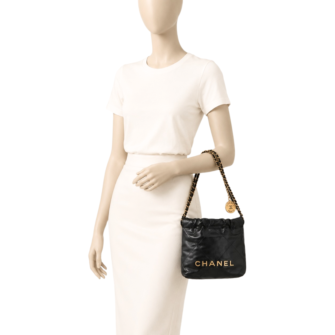 Chanel 22 Mini Bag in Black Calfskin Leather