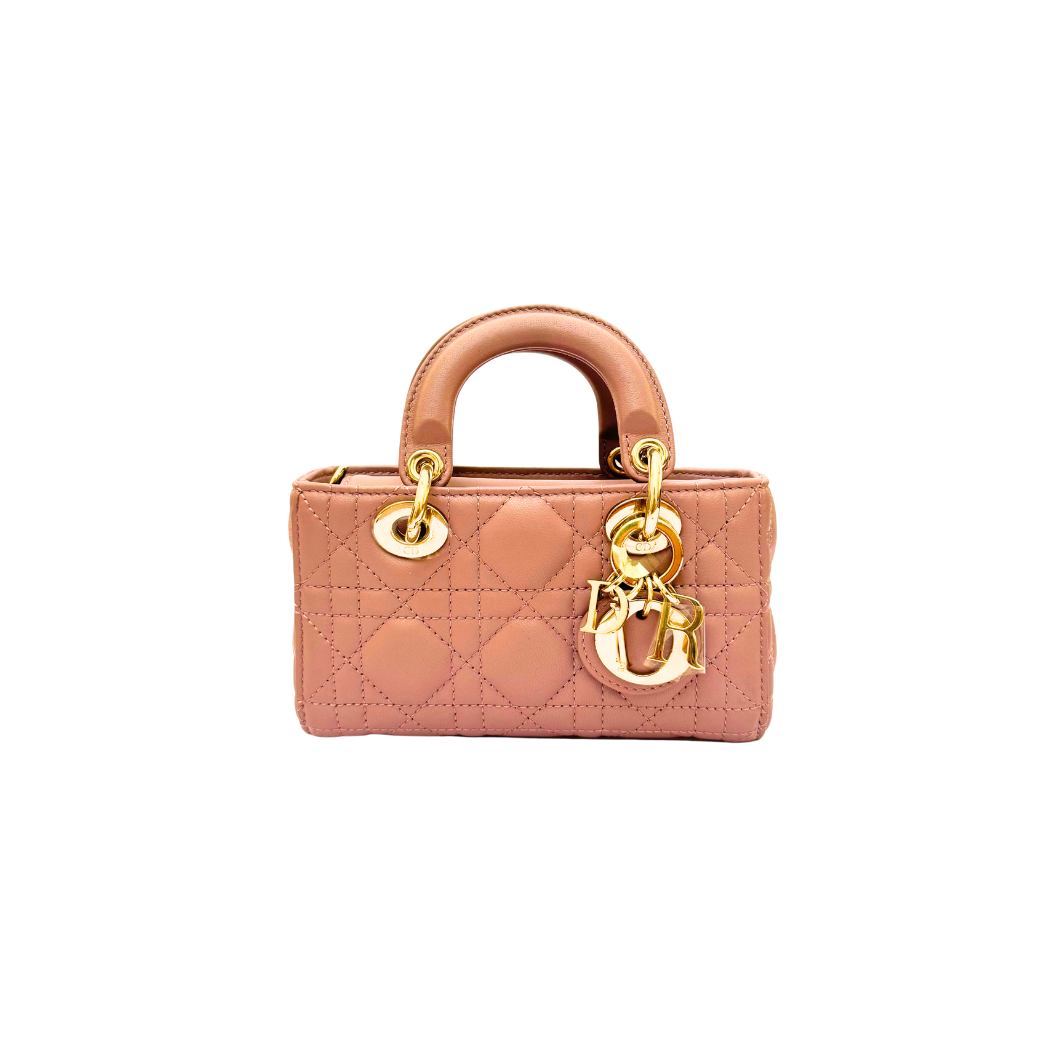 Christian Dior Micro Lady D-Joy Bag in Peony Rose Cannage Lambskin
