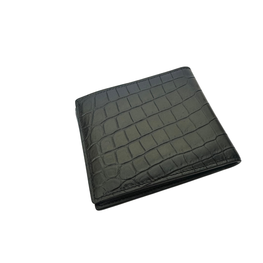 Saint Laurent Bifold Wallet in Black Crocodile-Embossed Leather