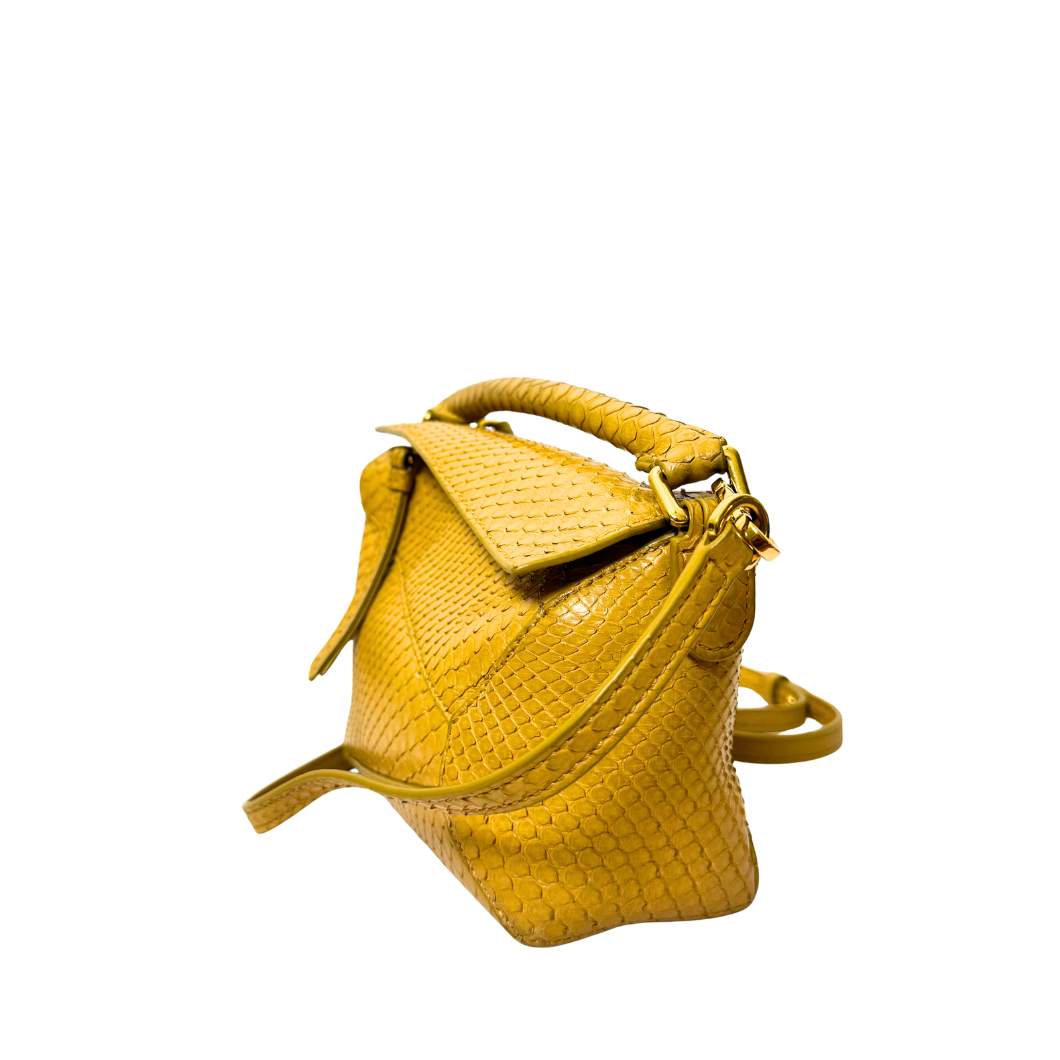 Loewe Mini Puzzle Bag in Mustard Python