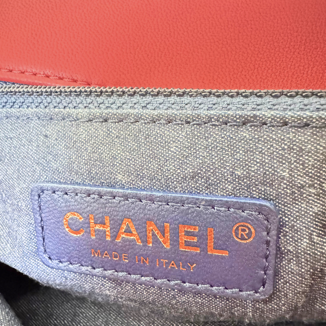 Chanel Flap Bag with Chunky Resin-Link Chain in Coral Red Lambskin