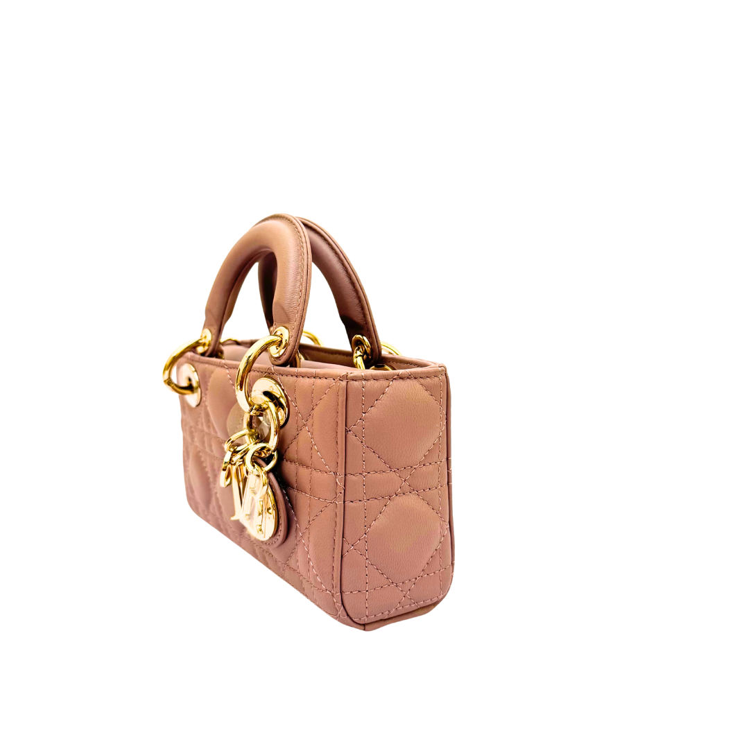 Christian Dior Micro Lady D-Joy Bag in Peony Rose Cannage Lambskin