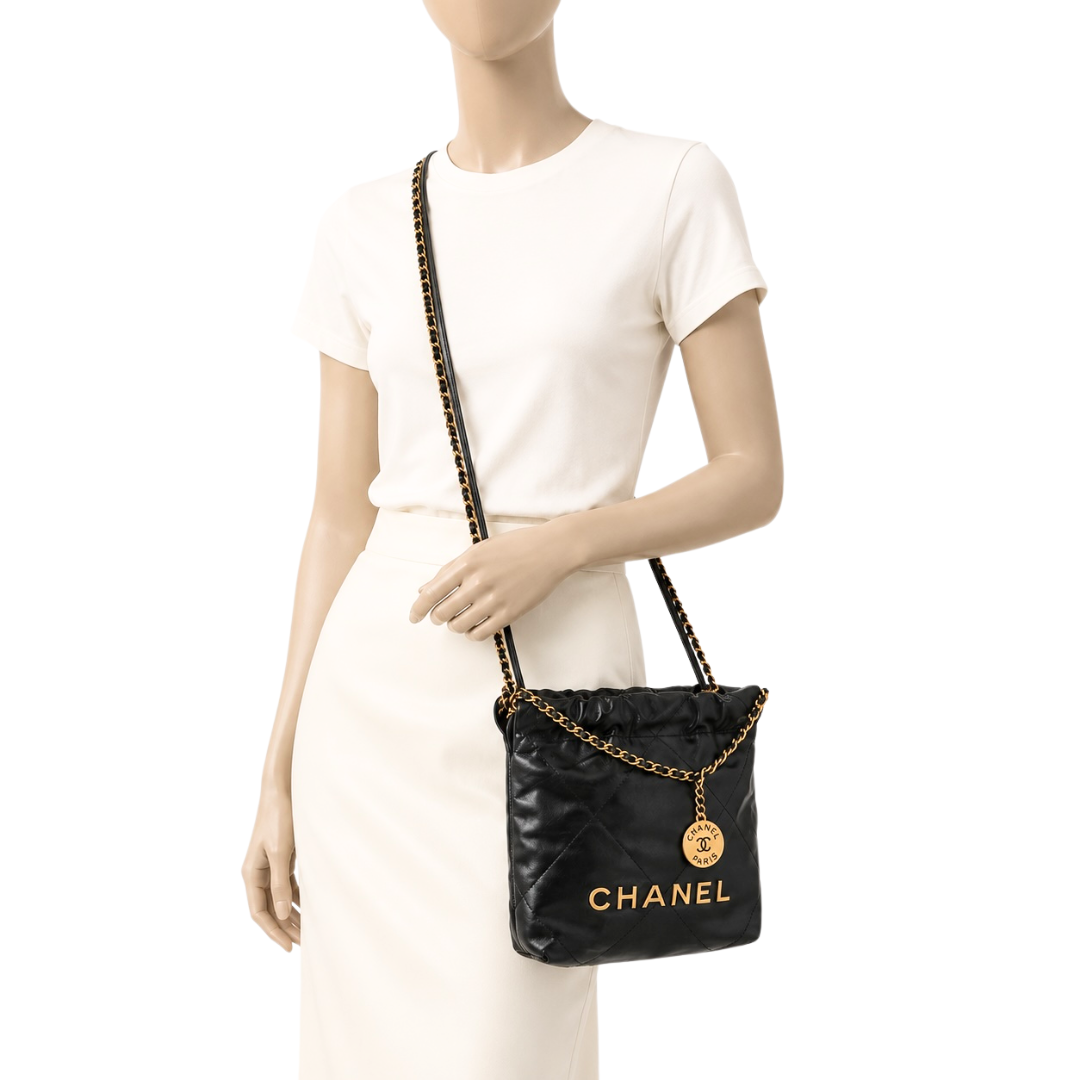 Chanel 22 Mini Bag in Black Calfskin Leather