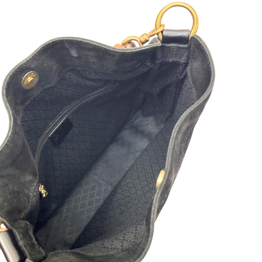 Gucci Bamboo Suede Shoulder Bag in Black