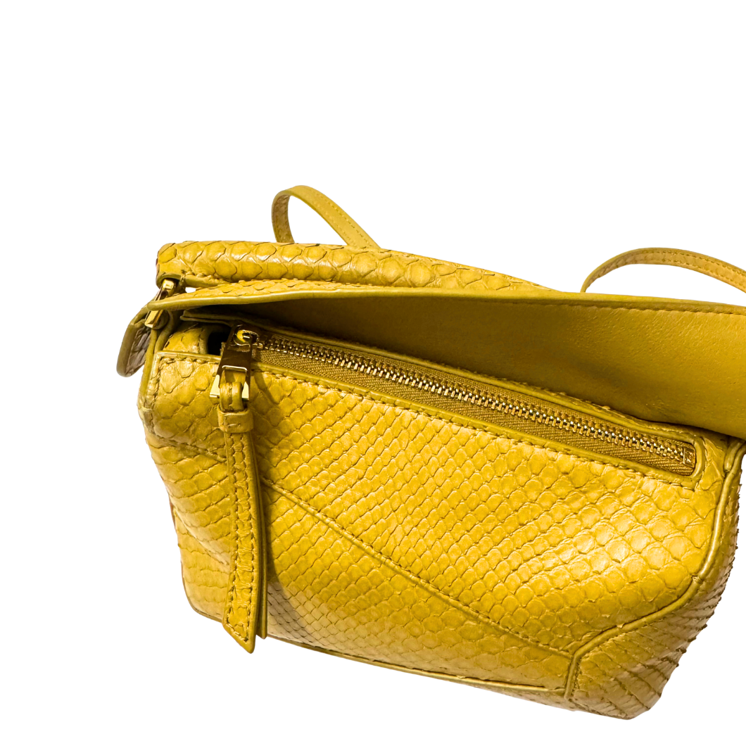 Loewe Mini Puzzle Bag in Mustard Python