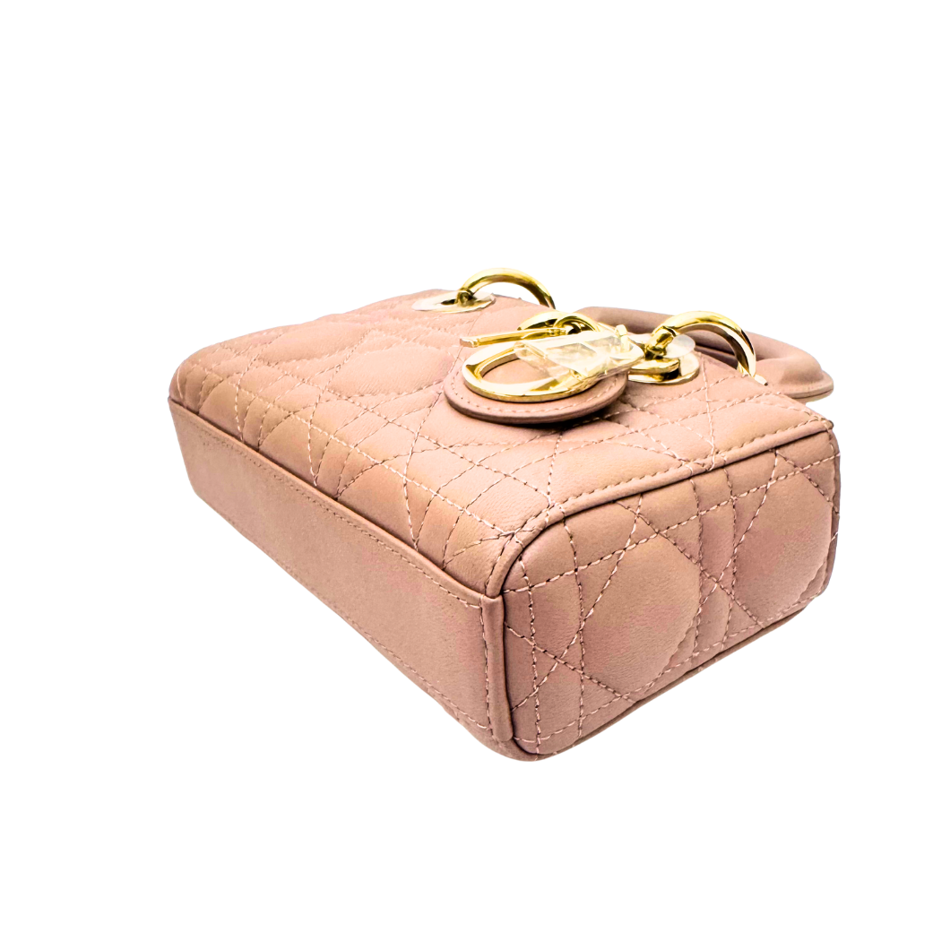 Christian Dior Micro Lady D-Joy Bag in Peony Rose Cannage Lambskin