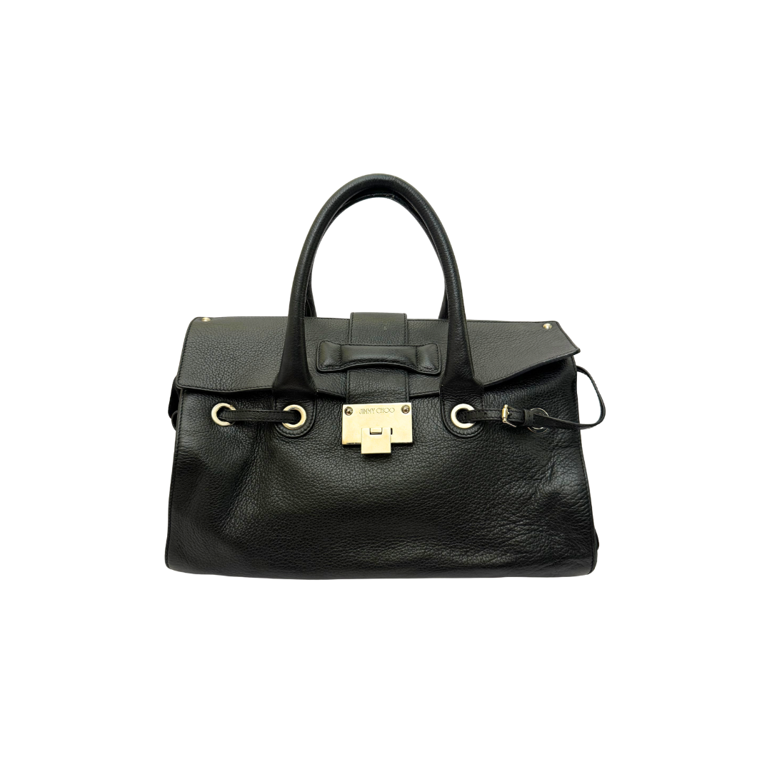 Jimmy Choo Rosalie Satchel in Black Grained Leather