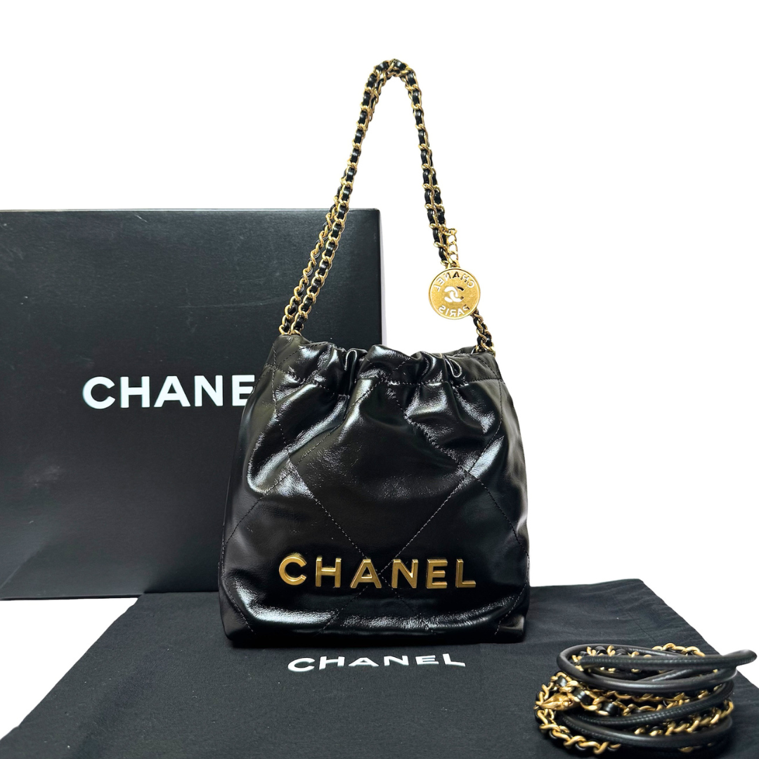 Chanel 22 Mini Bag in Black Calfskin Leather