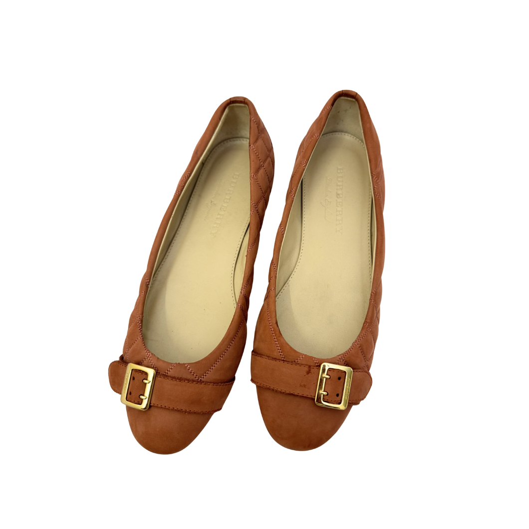 Burberry Quilted Suede Ballet Flats with Buckle Detail, Size 39