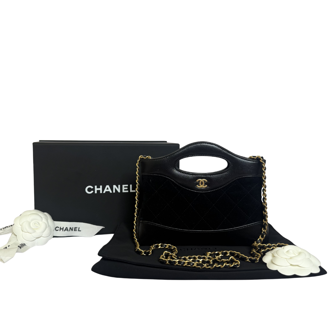 Chanel 31 Mini Shopping Bag in Black Velvet and Lambskin