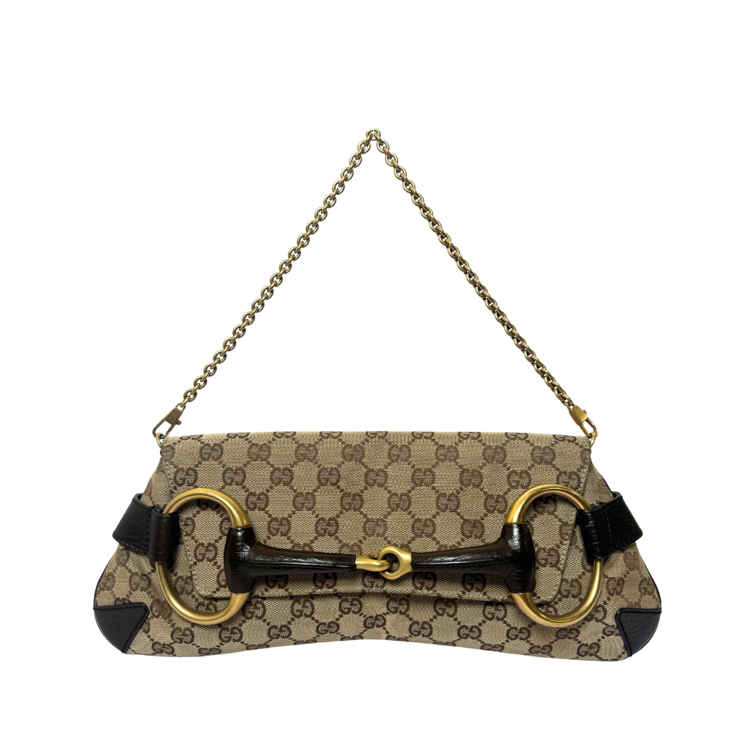 Gucci Monogram Horsebit Chain Bag in GG Supreme Canvas with Gold Hardware