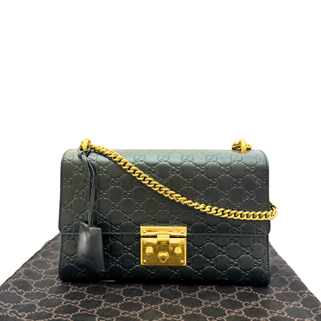 Gucci Padlock Large Shoulder Bag in Black Guccissima Leather