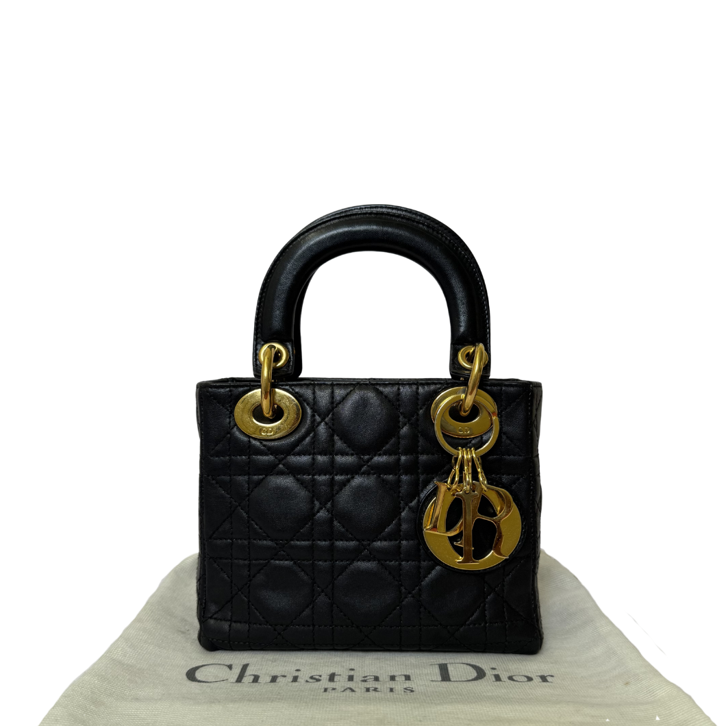 Christian Dior Mini Lady Dior Bag in Black with 24K Gold Hardware