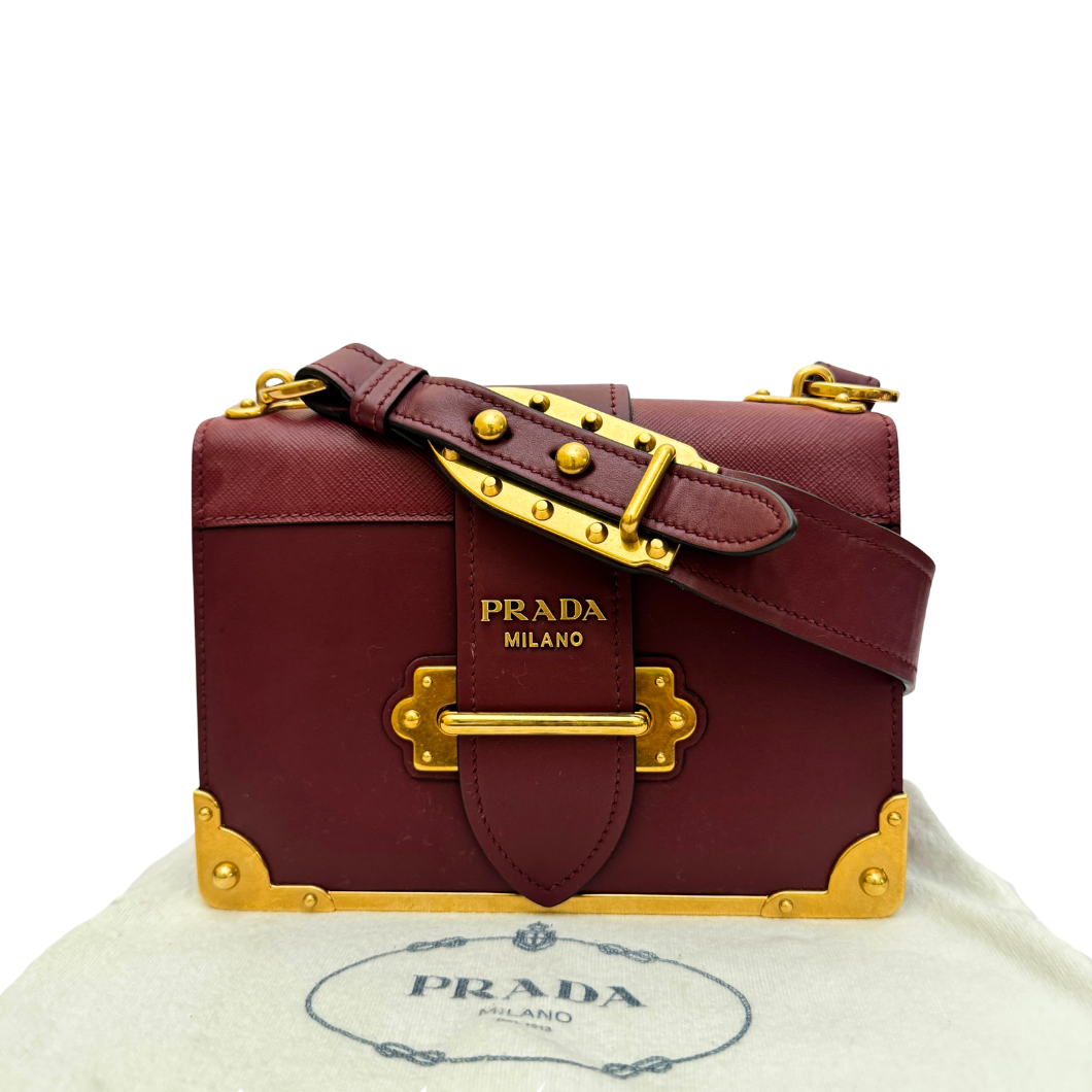 Prada Cahier Shoulder Bag in Burgundy Leather