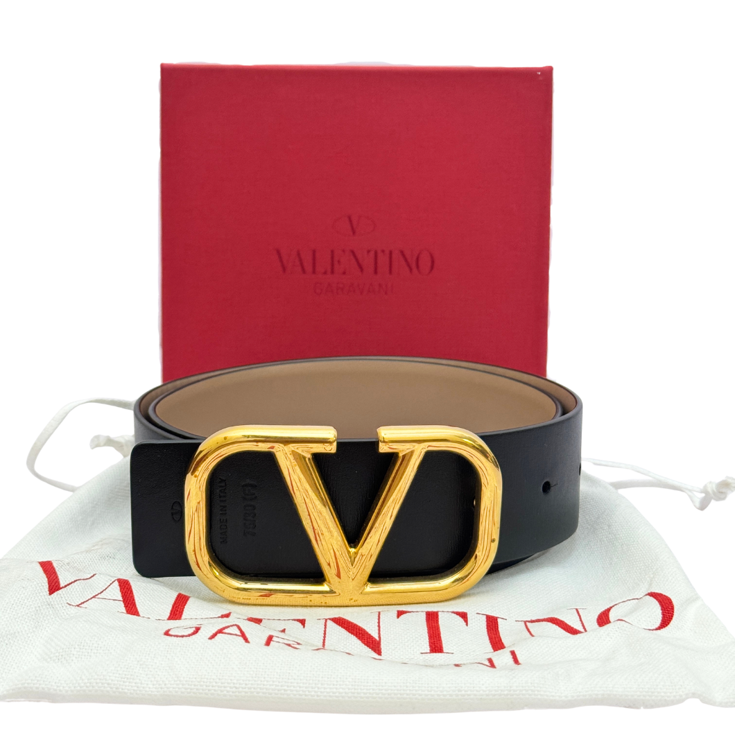 Valentino Garavani VLogo Belt in Black Leather, Size 75cm