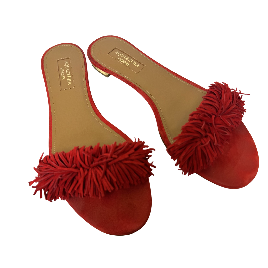 Aquazzura Wild Thing Red Suede Slides — Size 36.5