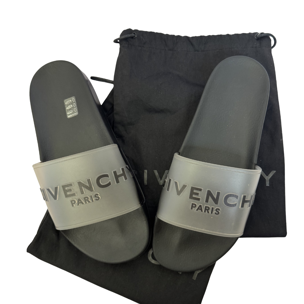 Givenchy Paris Logo Rubber Slides in Black – Size 41