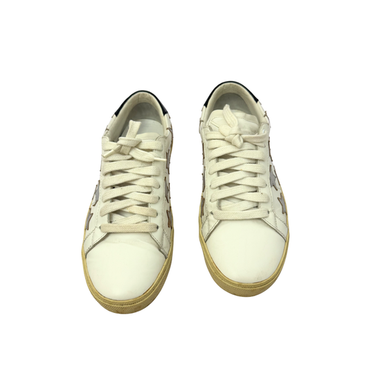 Saint Laurent Low Top Sneakers in White Leather with Star Patch, Size 39