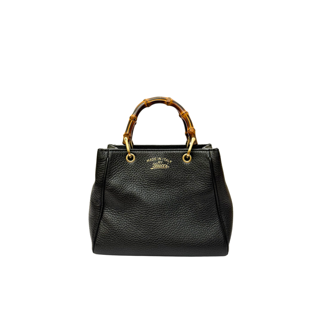 Gucci Bamboo Shopper in Black Pebbled Leather