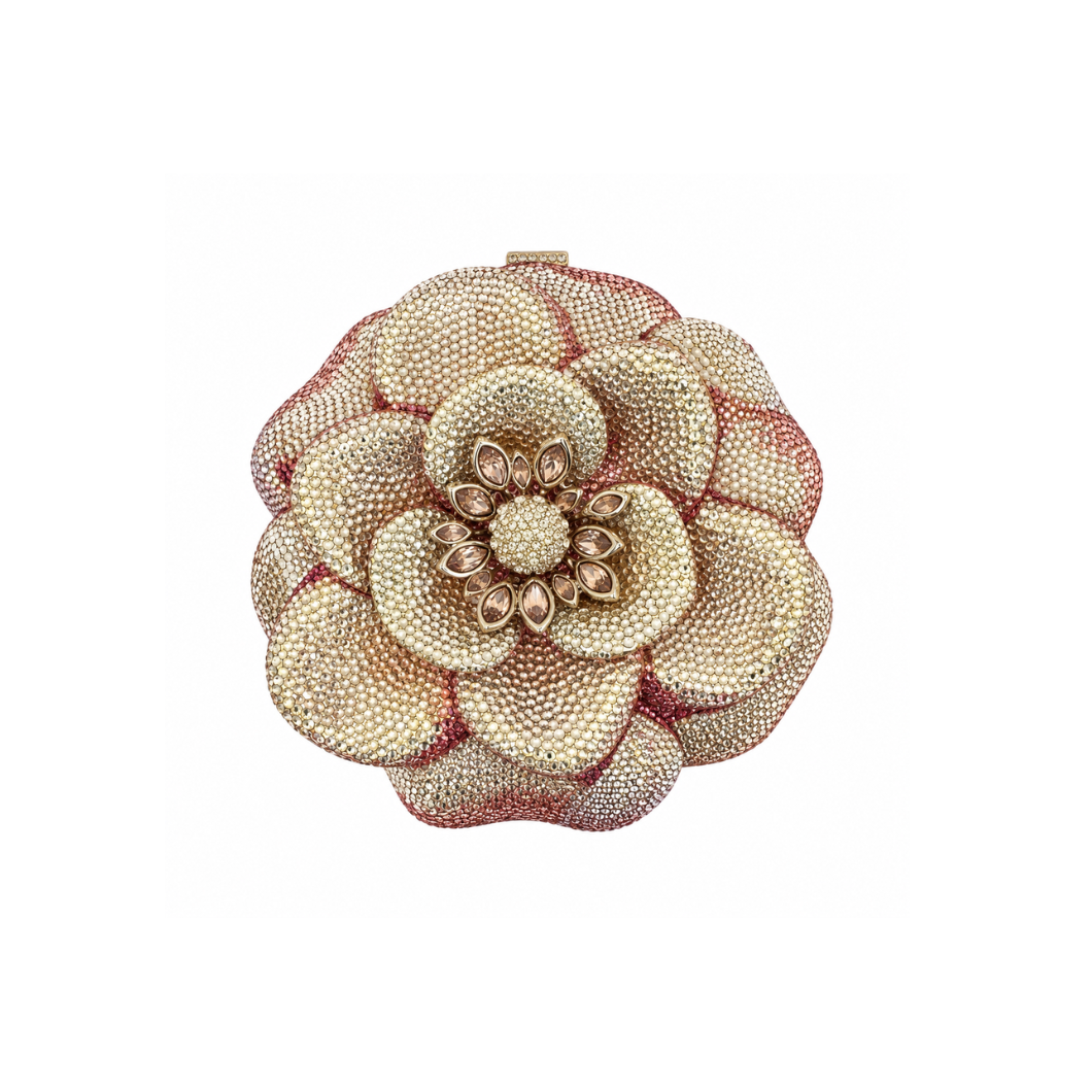 Judith Leiber Flower Minaudière Clutch in Rose Crystal