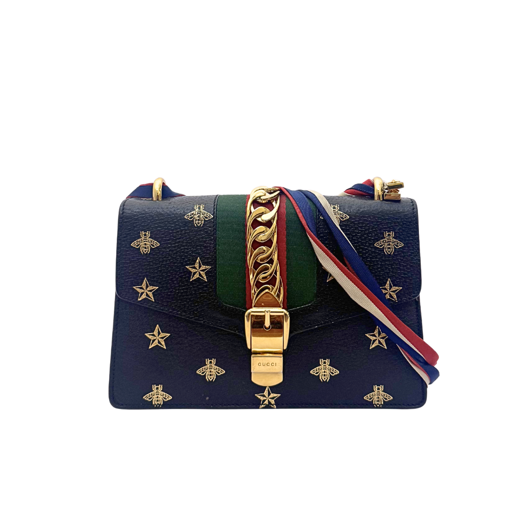 Gucci Sylvie Small Shoulder Bag with Bee and Star Appliqué