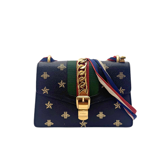 Gucci Sylvie Small Shoulder Bag with Bee and Star Appliqué