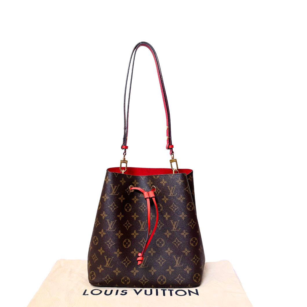 Louis Vuitton NéoNoé Bucket Bag in Monogram with Red