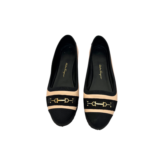 Salvatore Ferragamo Kaci Gancini Ballet Flats in Pink and Black, Size 39