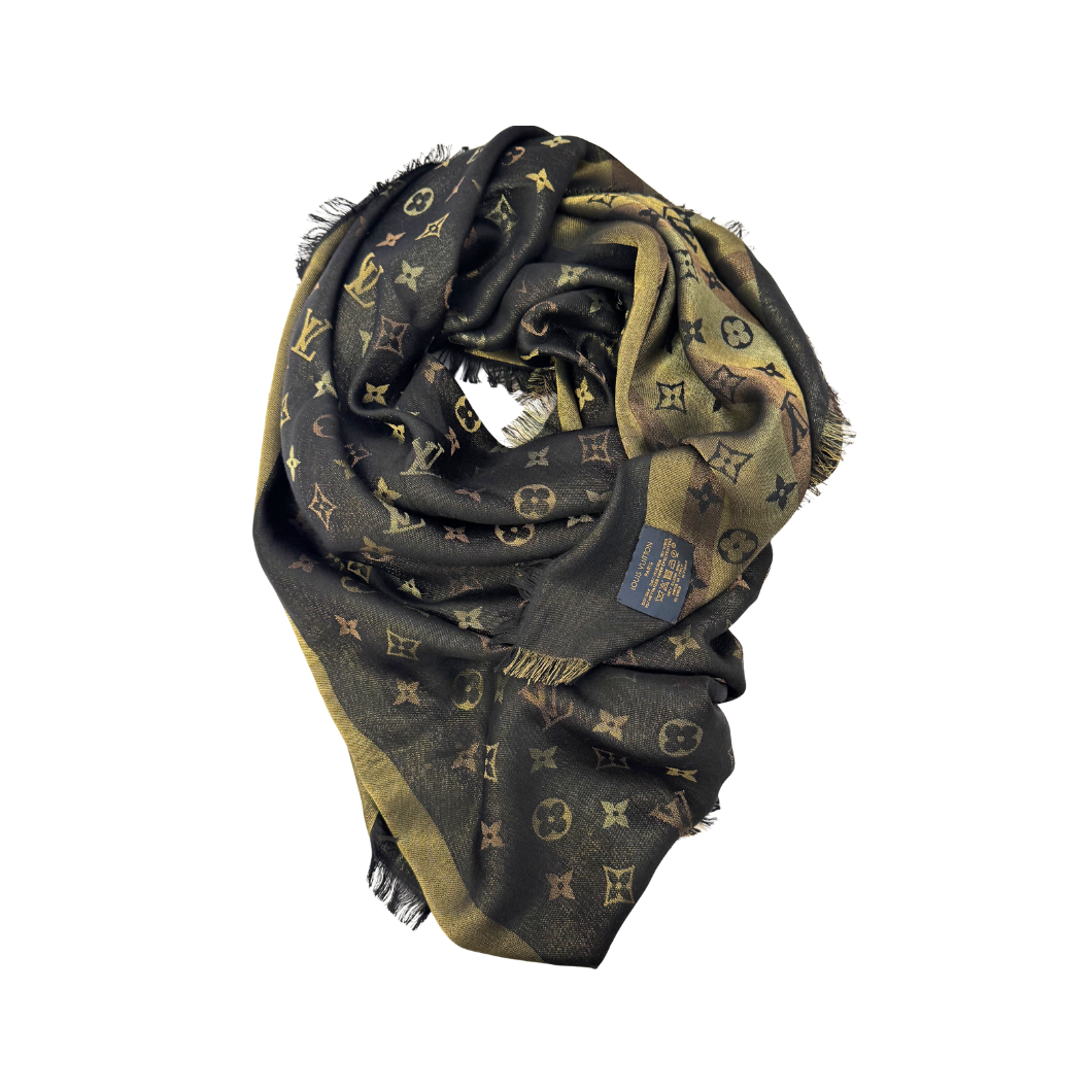 Louis Vuitton So Shine Monogram Scarf in Beige and Brown