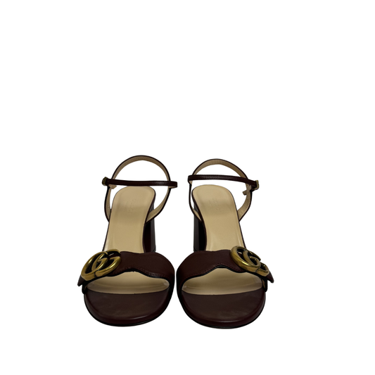 Gucci GG Marmont Leather Sandals in Burgundy - Size 36.5
