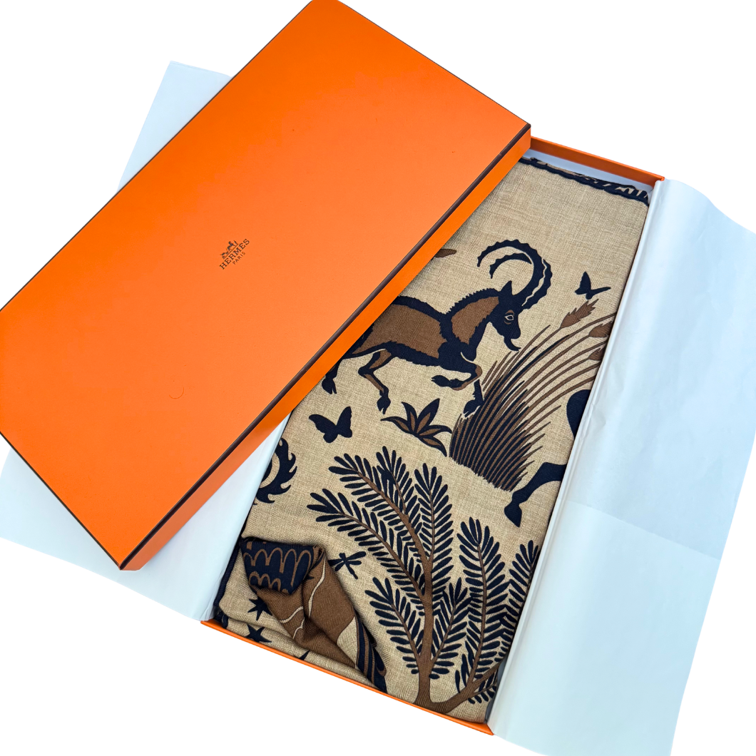 Hermès Sous Le Charme d'Orphée Silk Scarf in Brown and Black