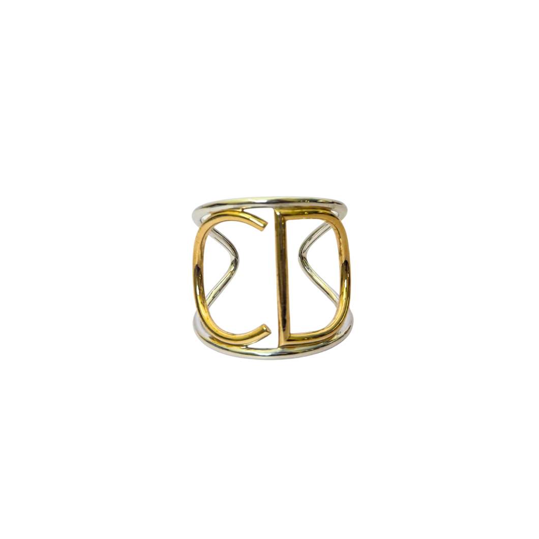 Christian Dior CD Cuff Bracelet in Silver and Gold-Tone
