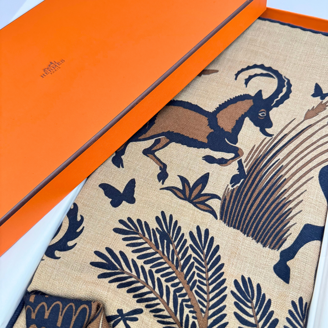 Hermès Sous Le Charme d'Orphée Silk Scarf in Brown and Black