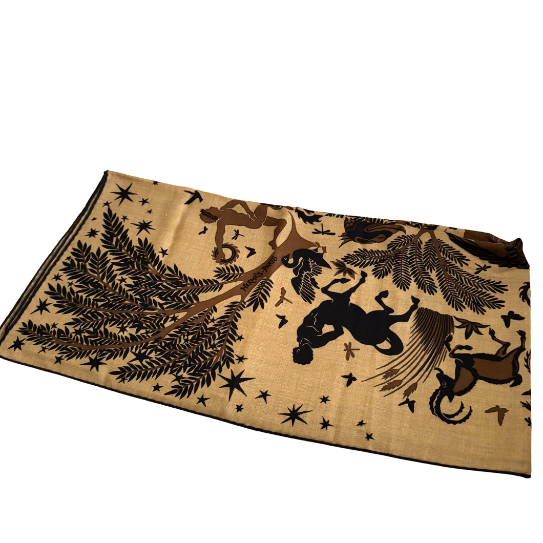 Hermès Sous Le Charme d'Orphée Silk Scarf in Brown and Black