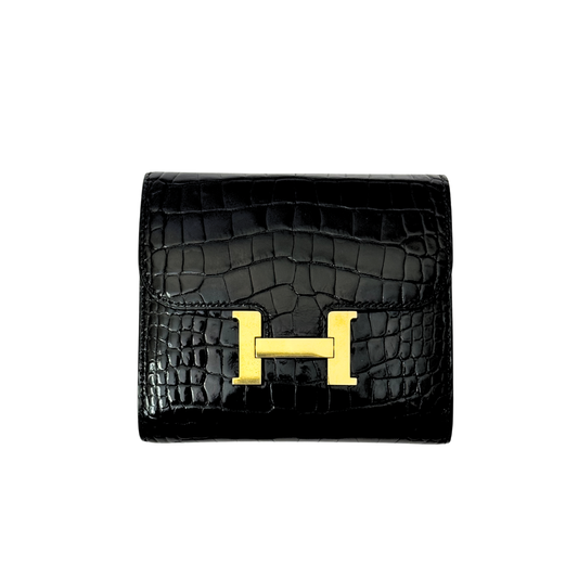 Hermès Constance Compact Wallet in Black Alligator