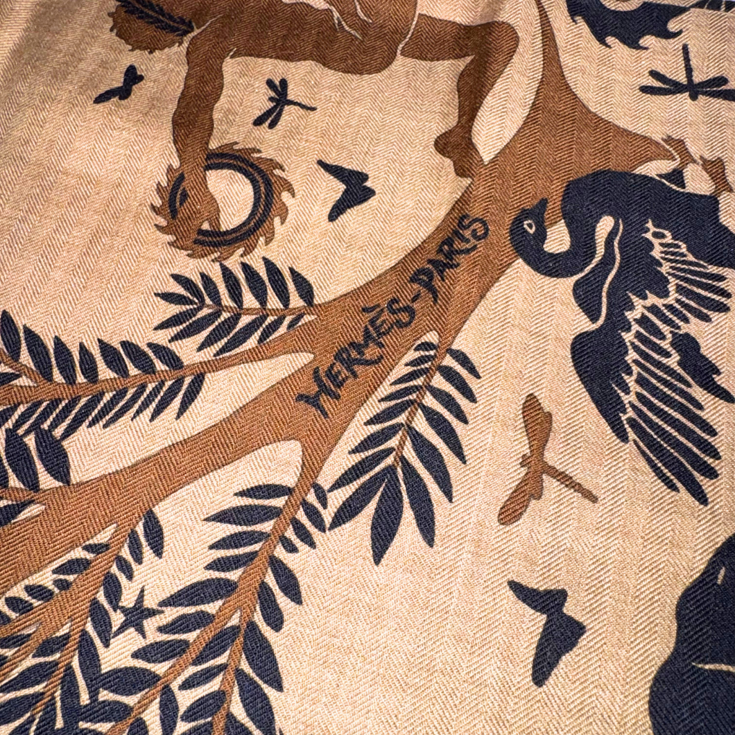 Hermès Sous Le Charme d'Orphée Silk Scarf in Brown and Black