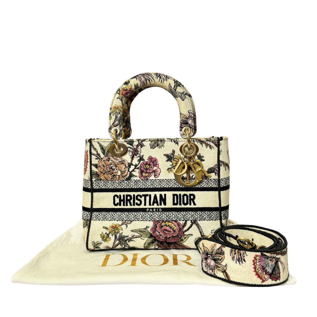 Christian Dior Lady D-Lite Bag in Ivory Floral Embroidery