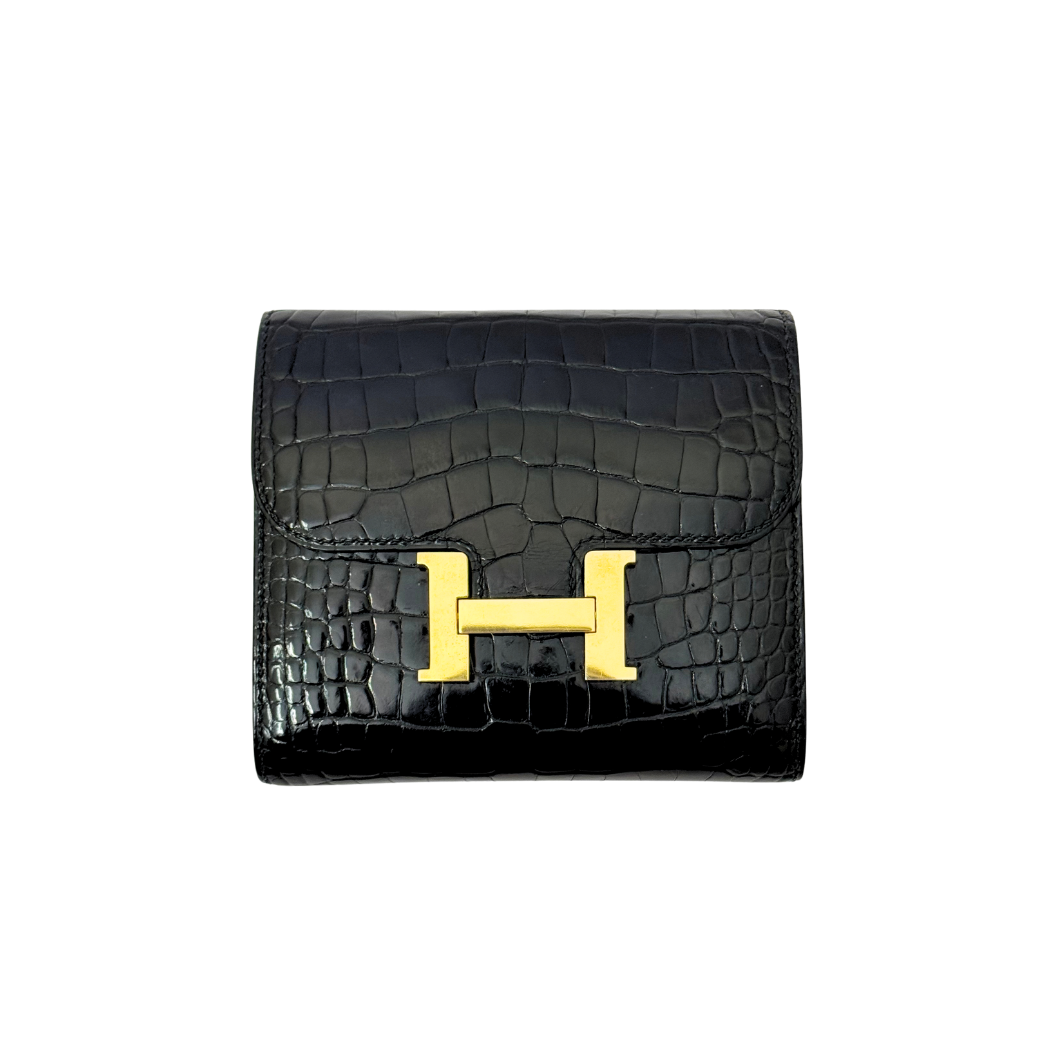 Hermès Constance Compact Wallet in Black Alligator