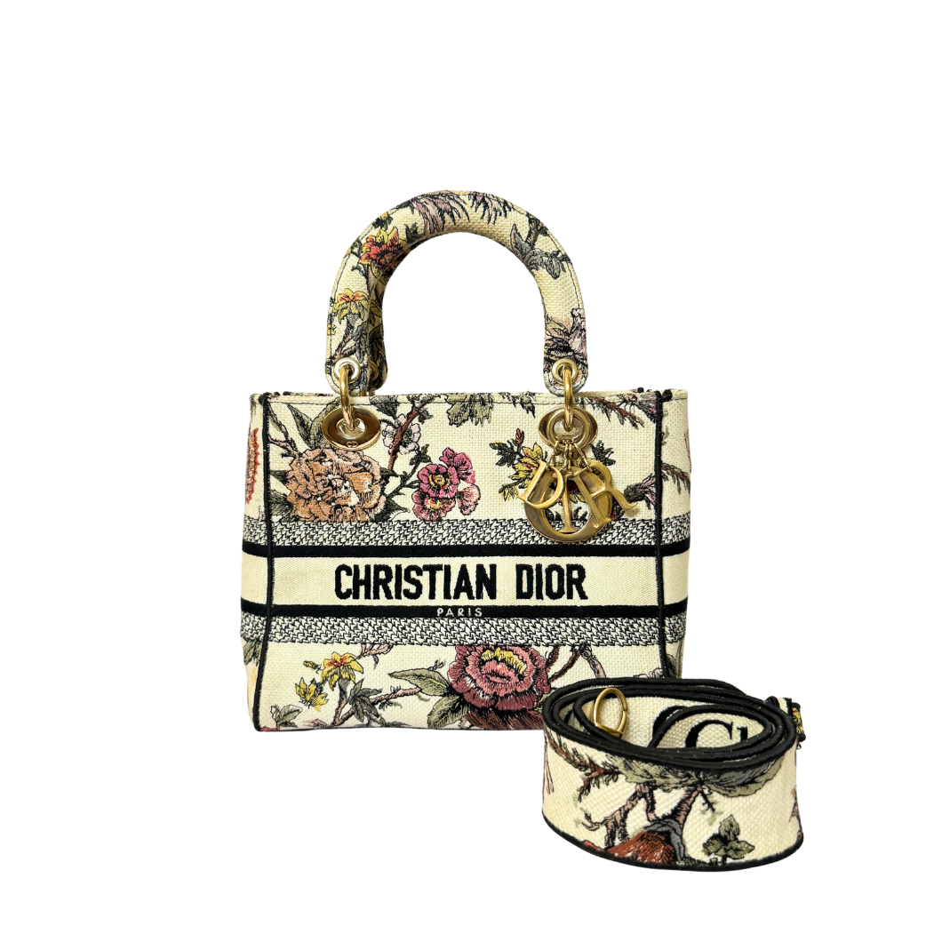 Christian Dior Lady D-Lite Bag in Ivory Floral Embroidery