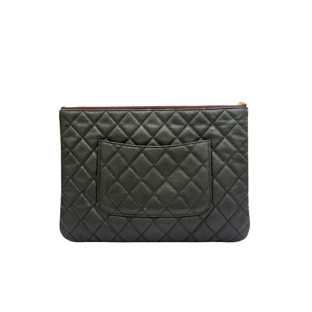 Chanel O Case Large Zip Pouch in Black Caviar Leather
